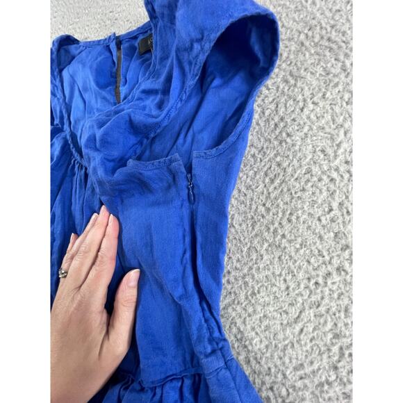 J Crew Dress Womens 0 Linen Royal Blue Pockets Cap Sleeve Fit & Flare Zipper - Picture 3 of 9